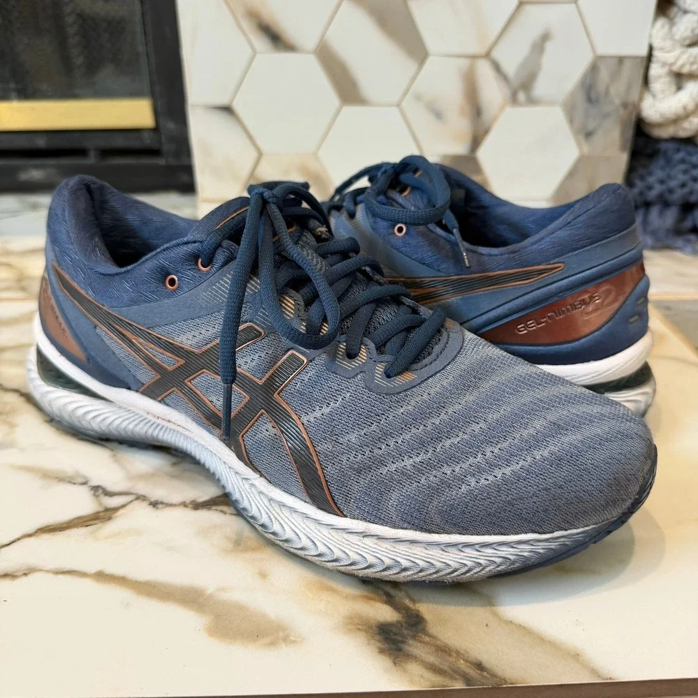 Asics‎ Gel-Nimbus 22 Men's 9 Navy Blue Copper Running Shoes 1011A680 Sneaker